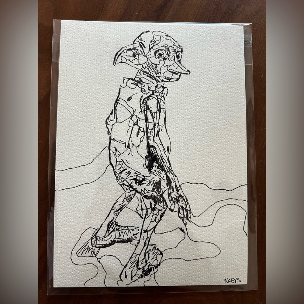 Dobby Harry Potter Pen & Ink Original Fan Art Portrait Artist Signed 5x7in
